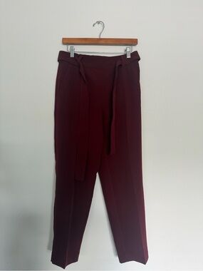 LOFT Maroon Tie-Waist Tapered Trousers